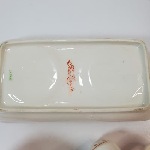 Vtg The Hinode Orange Salt Pepper Shaker on 6” Tray Japan 1950’s Cottage Retro - Thumbnail 10