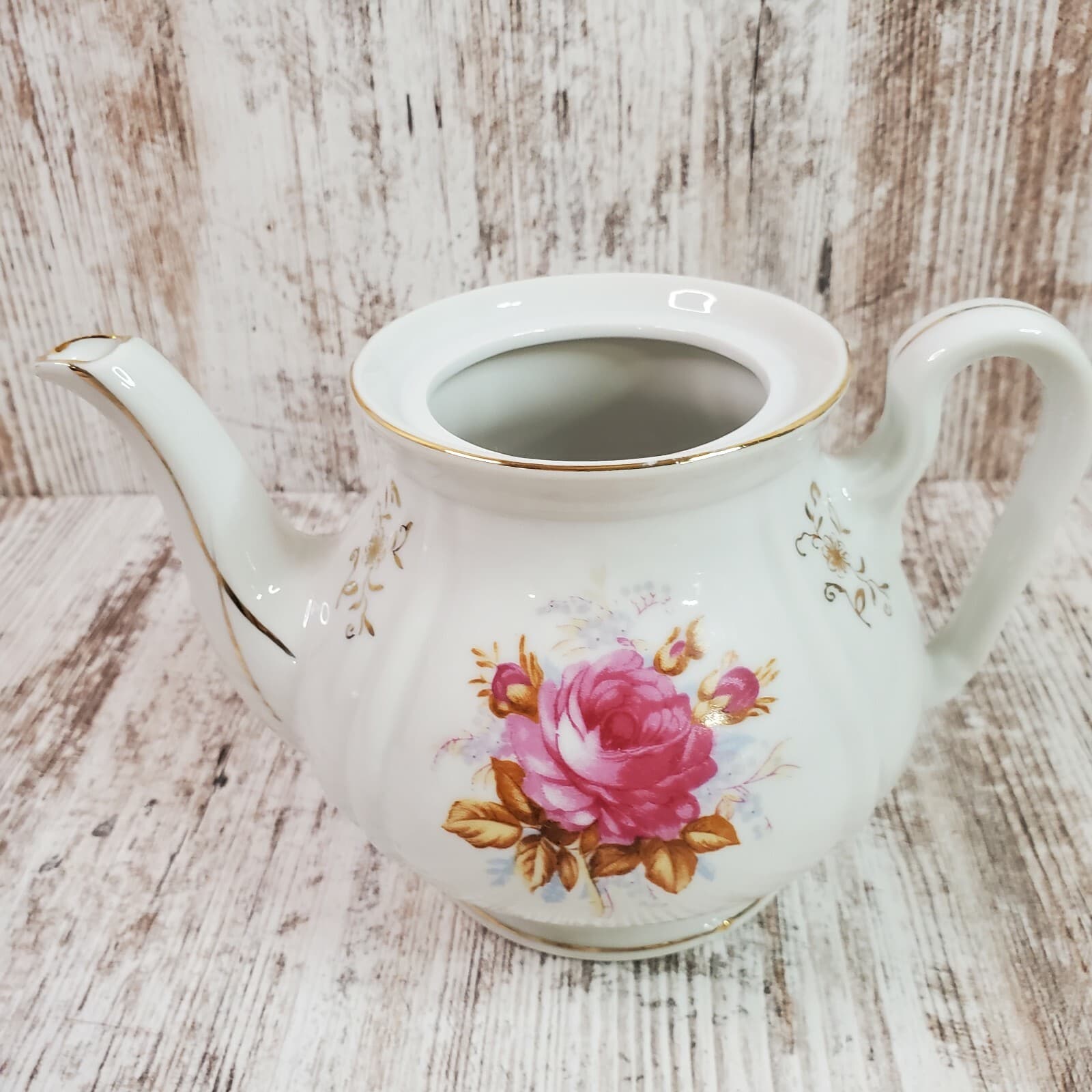 Mugsroyale Japan Handcrafted Floral Flowers Teapot Coffee Carafe Gold Trim - Thumbnail 7