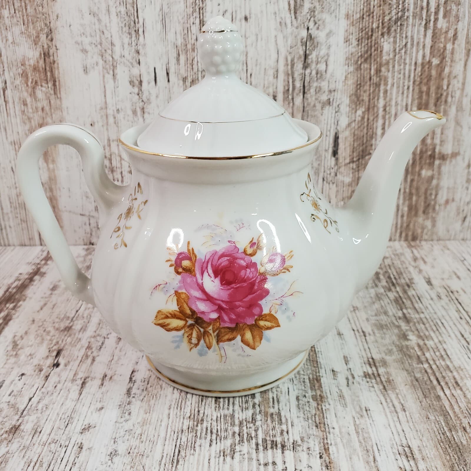 Mugsroyale Japan Handcrafted Floral Flowers Teapot Coffee Carafe Gold Trim