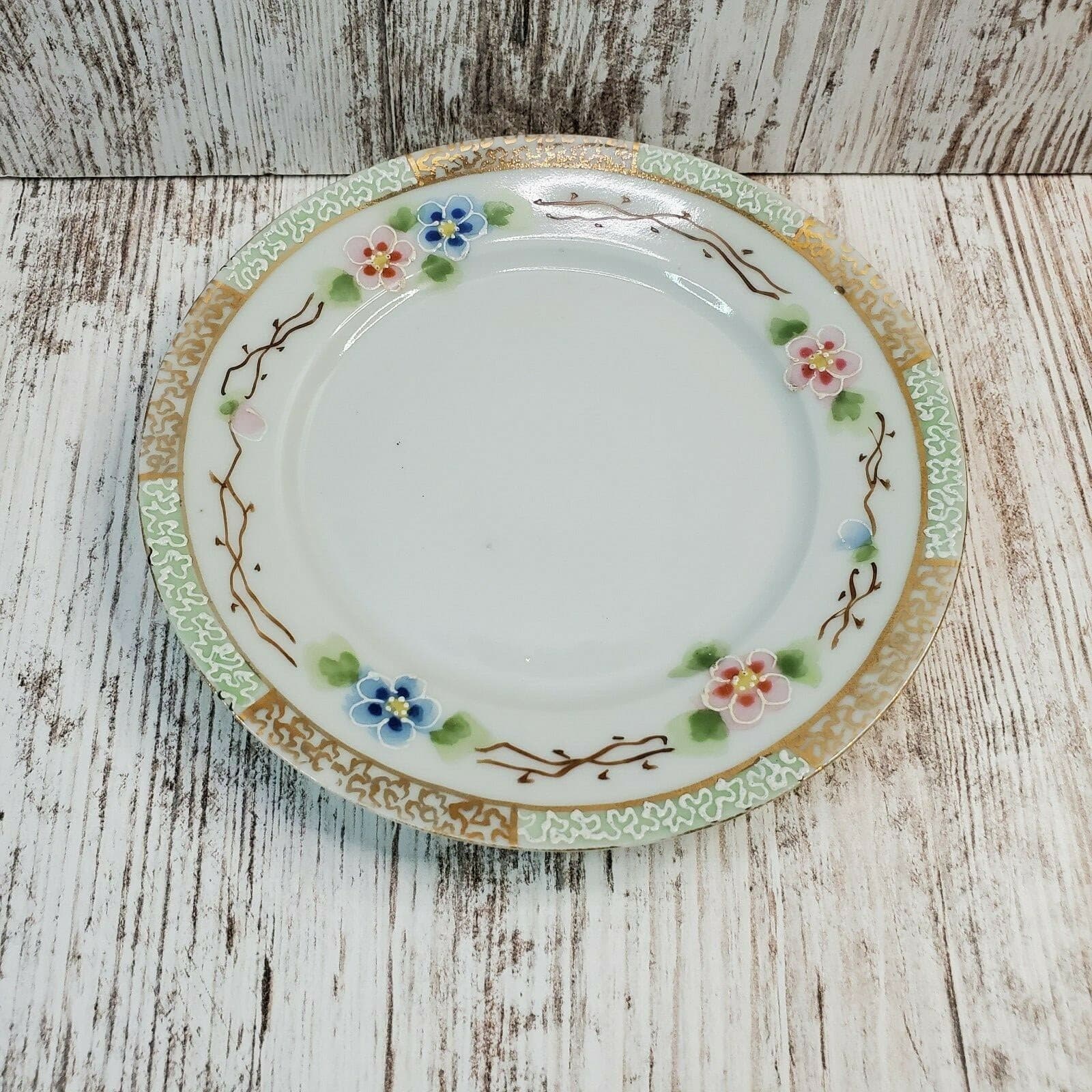 Vintage Japan Mayonnaise Set Bowl & Plate Raised Gold Moriage Dots Flowers - Thumbnail 4