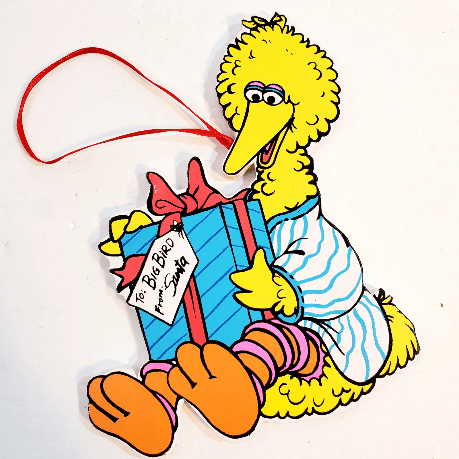 Vintage Sesame Street Wooden Big Bird Present Jim Henson Christmas Ornament 5.5"