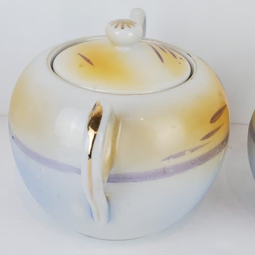 Vtg TT Takito Hand Painted Japanese Village Scene Cream And Sugar Bowl w/ Lid - Thumbnail 11