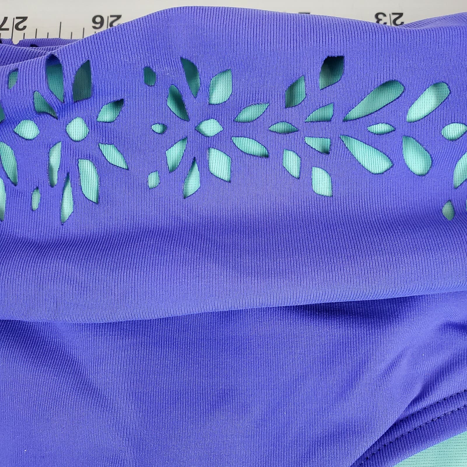 Calia Carrie Underwood Women Size XL Laser Cut Foldover Swim Bottom Blue Violet - Thumbnail 4