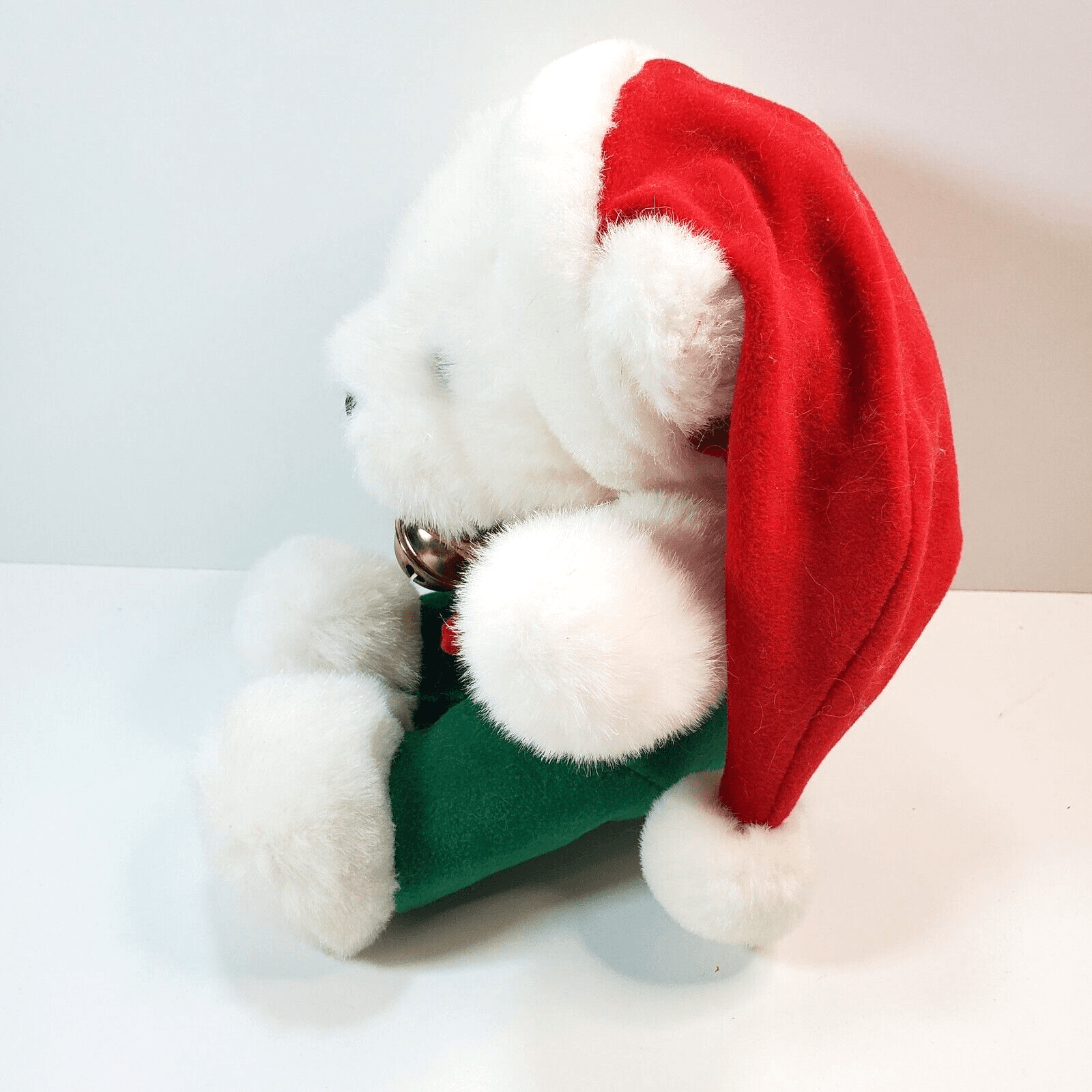 Vintage Tarsha Christmas Teddy Bear 9" Plush White Stuffed Animal Bow Hat Bell - Thumbnail 2