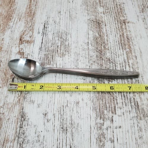 5 Customcraft Stainless Steel Iced Tea Spoons Taiwan Flatware CUS1 Roses Pattern - Thumbnail 7
