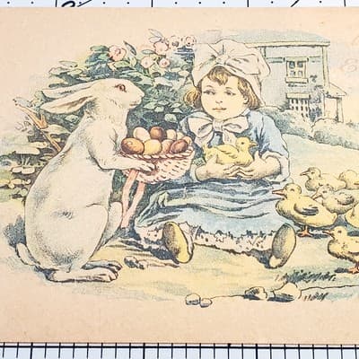 Antique Easter Postcard Joyous Eastertide Girl Bunny Colored Eggs Ducklings - Thumbnail 6