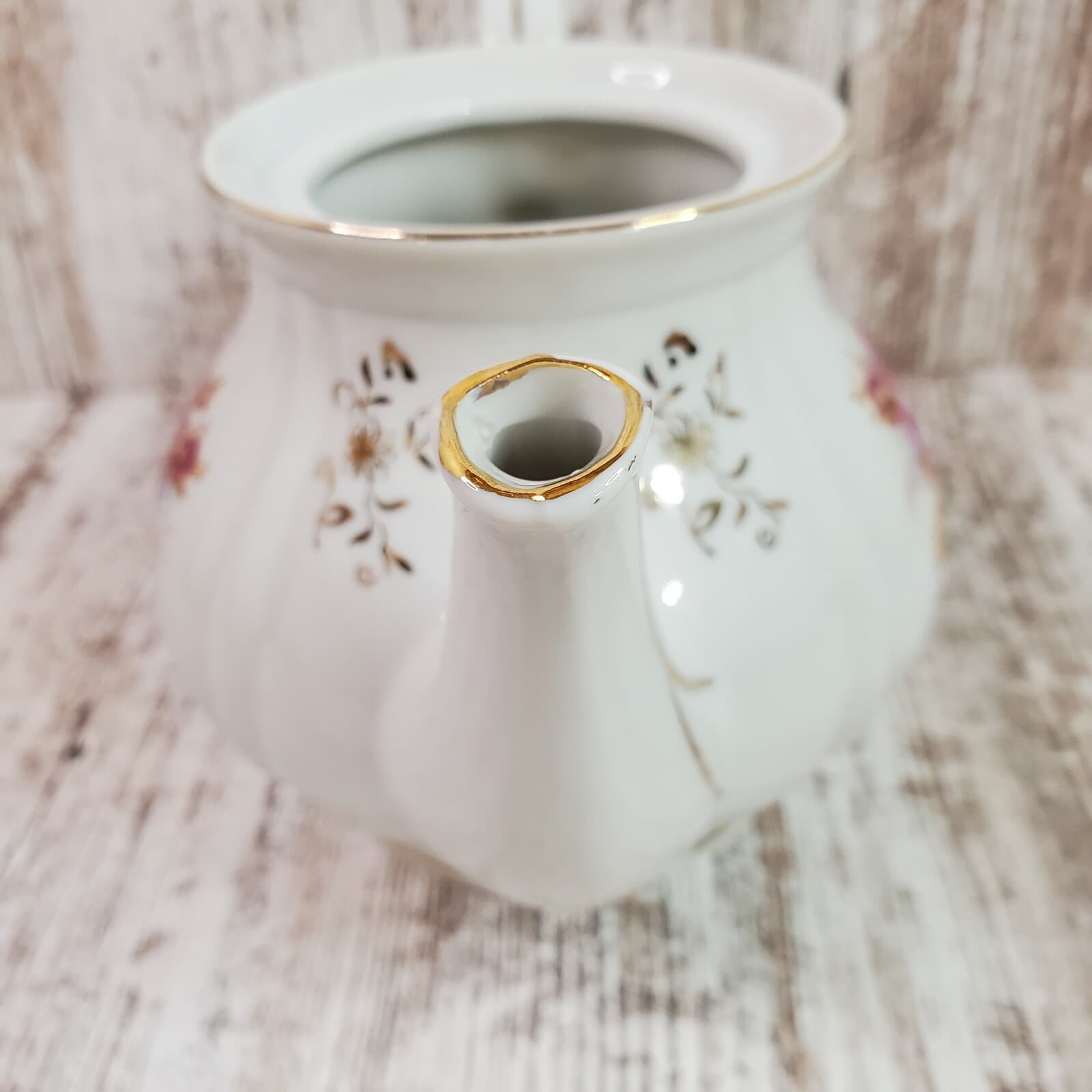 Mugsroyale Japan Handcrafted Floral Flowers Teapot Coffee Carafe Gold Trim - Thumbnail 6