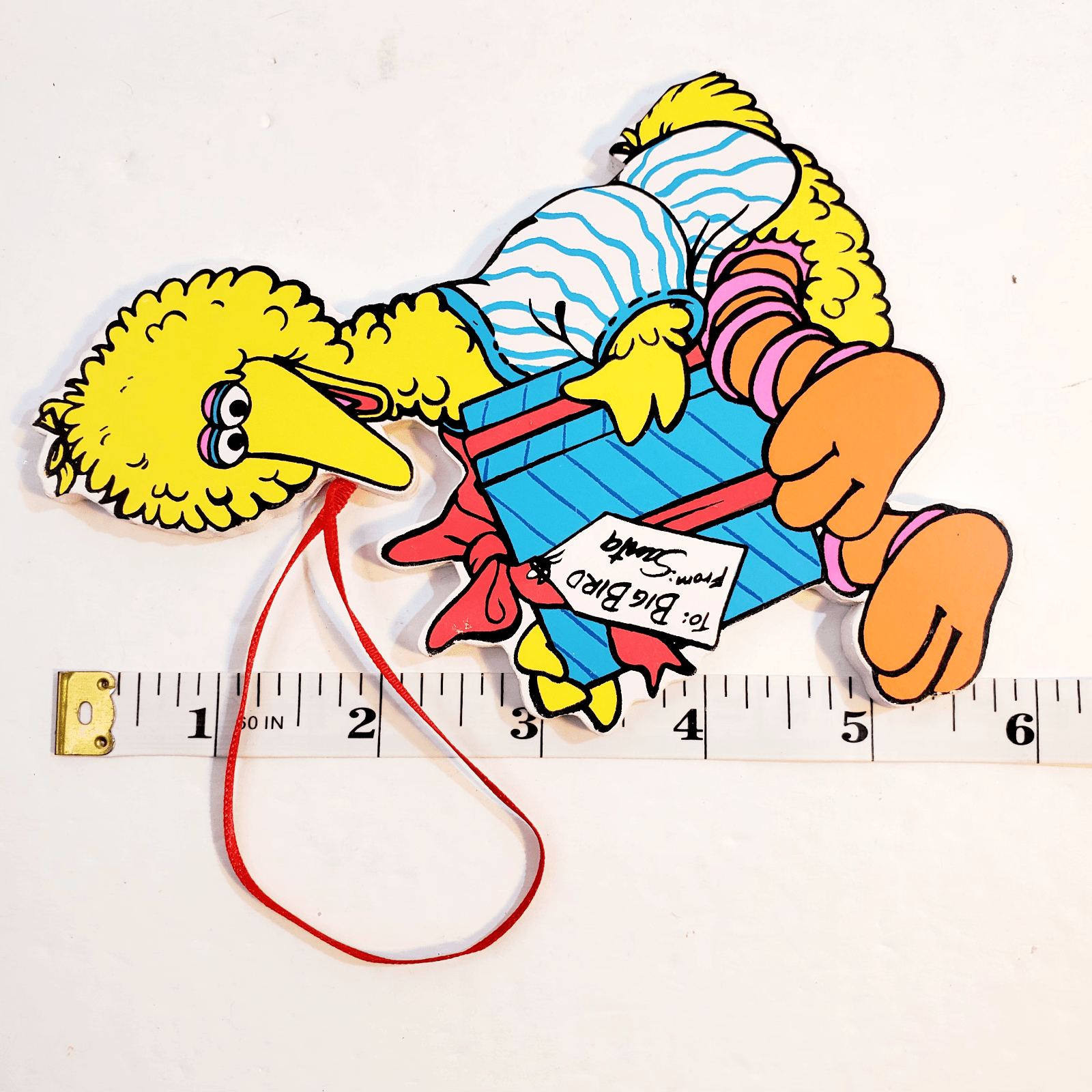 Vintage Sesame Street Wooden Big Bird Present Jim Henson Christmas Ornament 5.5" - Thumbnail 4
