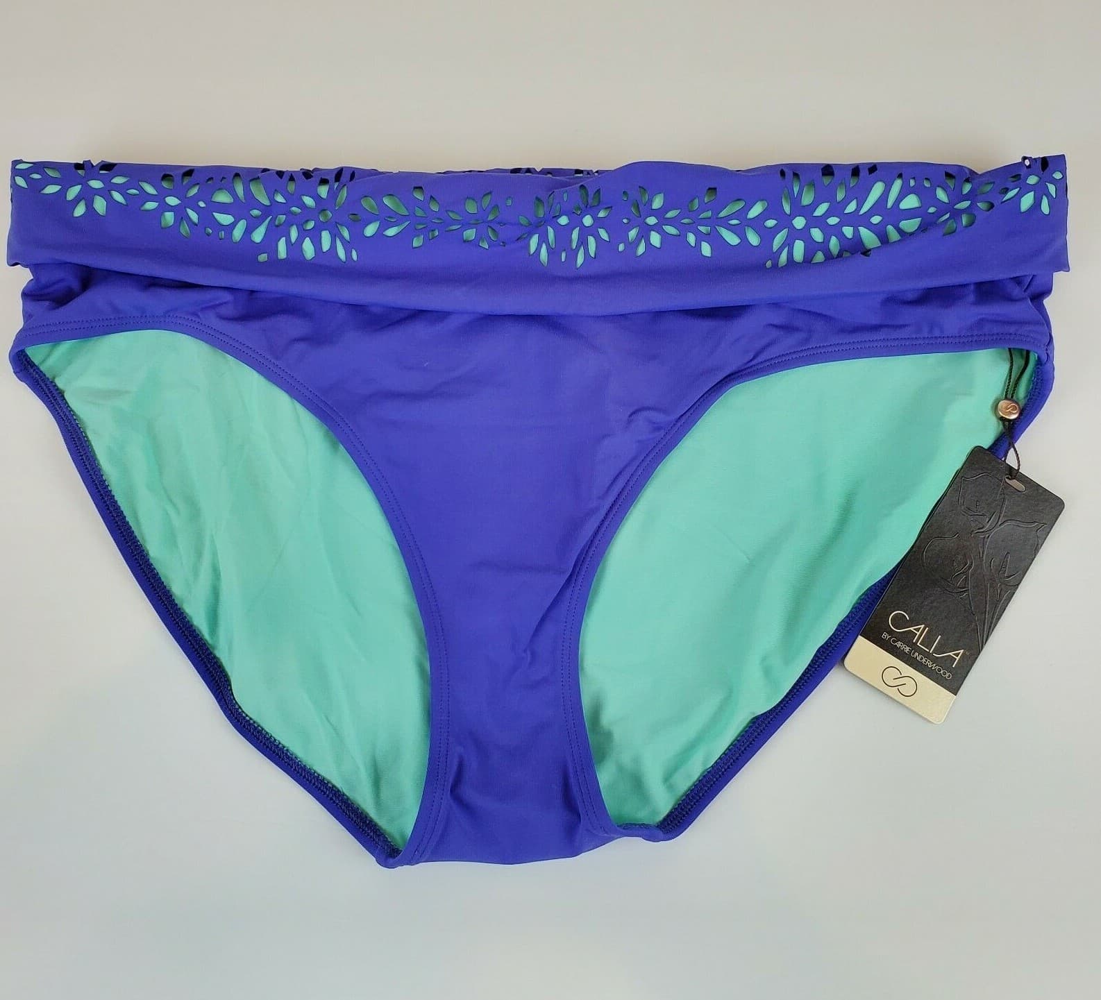 Calia Carrie Underwood Women Size XL Laser Cut Foldover Swim Bottom Blue Violet