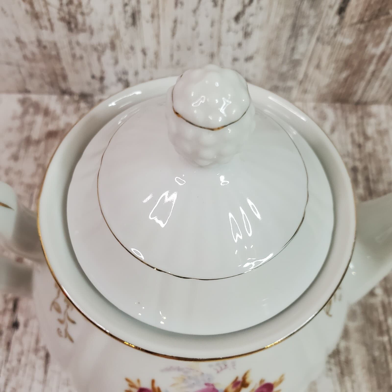 Mugsroyale Japan Handcrafted Floral Flowers Teapot Coffee Carafe Gold Trim - Thumbnail 3
