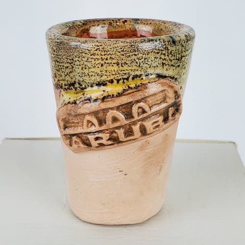 Vintage Aruba Stoneware Pottery Clay Drip Glazed Souvenir Shot Glass