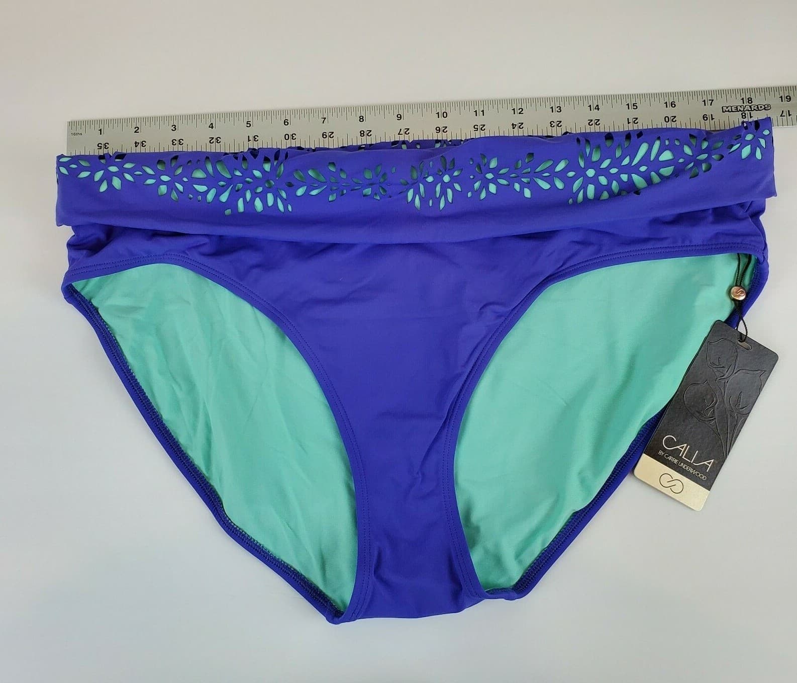 Calia Carrie Underwood Women Size XL Laser Cut Foldover Swim Bottom Blue Violet - Thumbnail 8