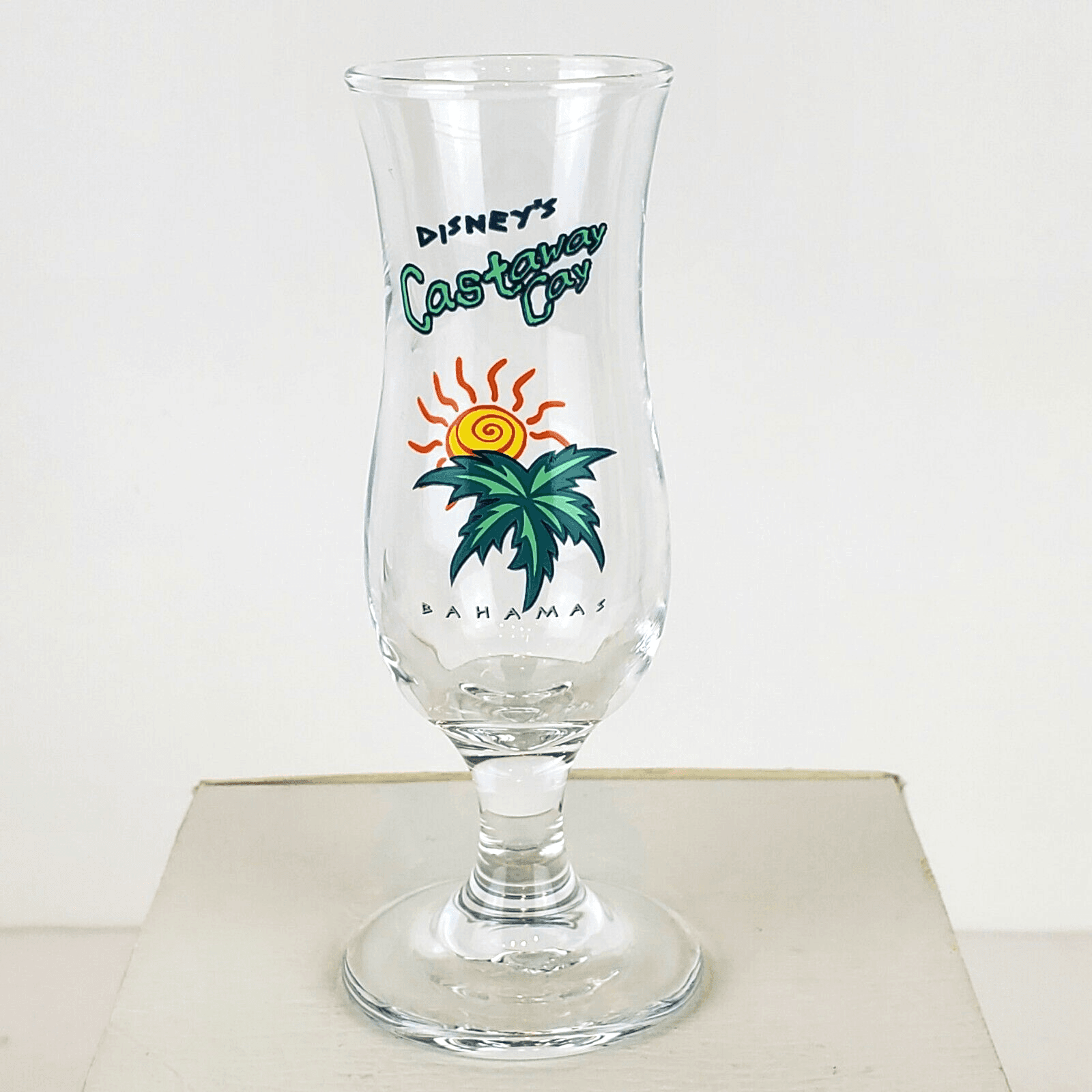 Vintage Disney's Castaway Cay Souvenir Hurricane Shot Glass Cruise Sun Palm Tree