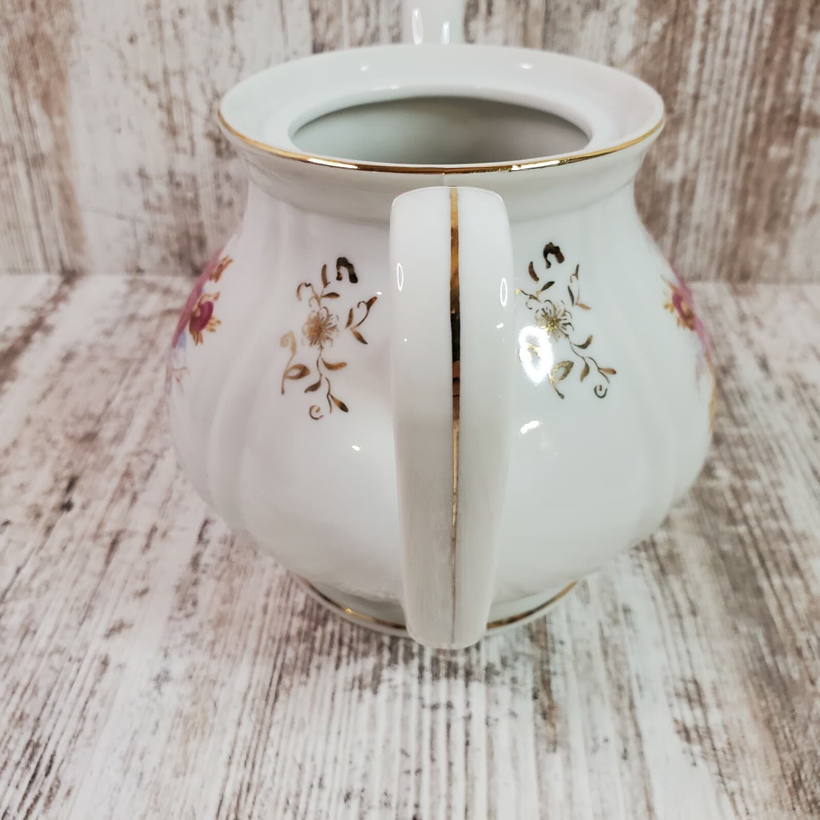Mugsroyale Japan Handcrafted Floral Flowers Teapot Coffee Carafe Gold Trim - Thumbnail 8