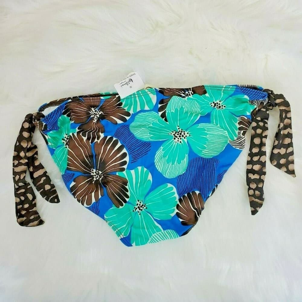LEILANI Side Tie Hipster Floral Bikini Aqua Blue Brown Swim Bottom - Thumbnail 3