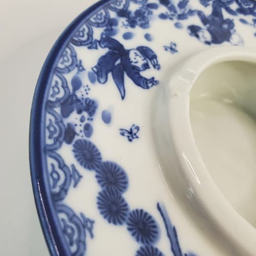 Vintage Japanese Hirado Ware Blue White Porcelain Wide Rim Hat Shape Ash Tray - Thumbnail 4