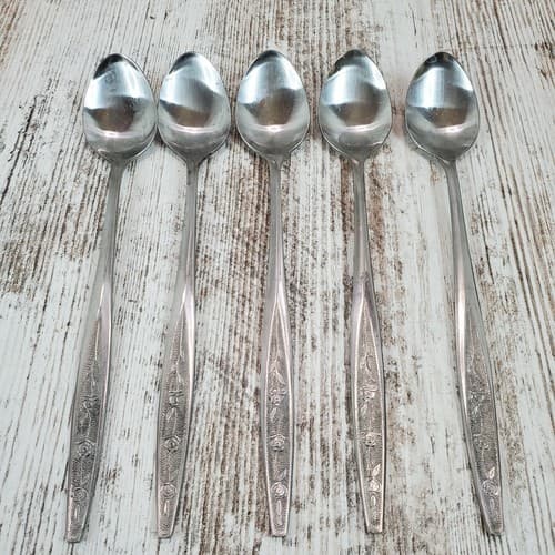 5 Customcraft Stainless Steel Iced Tea Spoons Taiwan Flatware CUS1 Roses Pattern