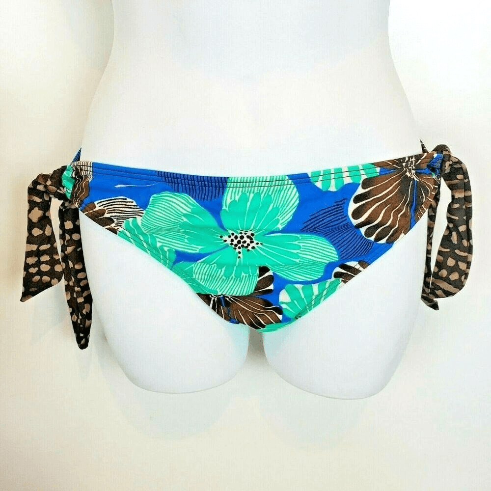 LEILANI Side Tie Hipster Floral Bikini Aqua Blue Brown Swim Bottom