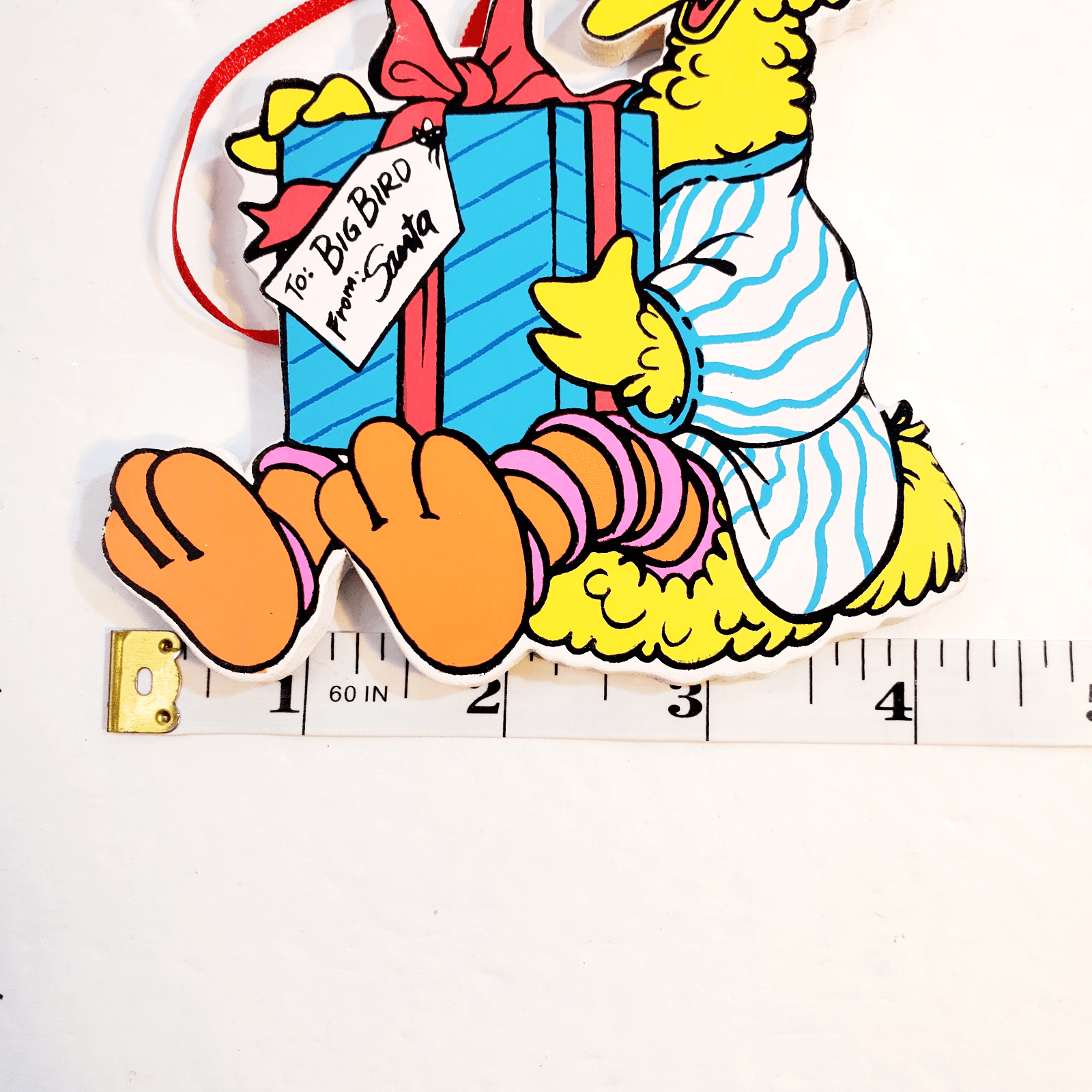 Vintage Sesame Street Wooden Big Bird Present Jim Henson Christmas Ornament 5.5" - Thumbnail 5