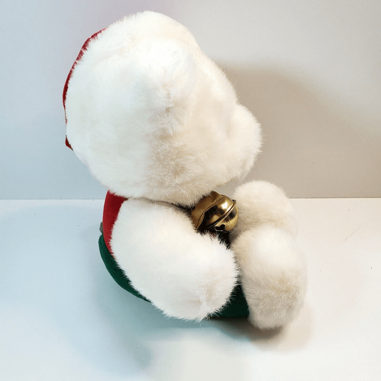 Vintage Tarsha Christmas Teddy Bear 9" Plush White Stuffed Animal Bow Hat Bell - Thumbnail 4