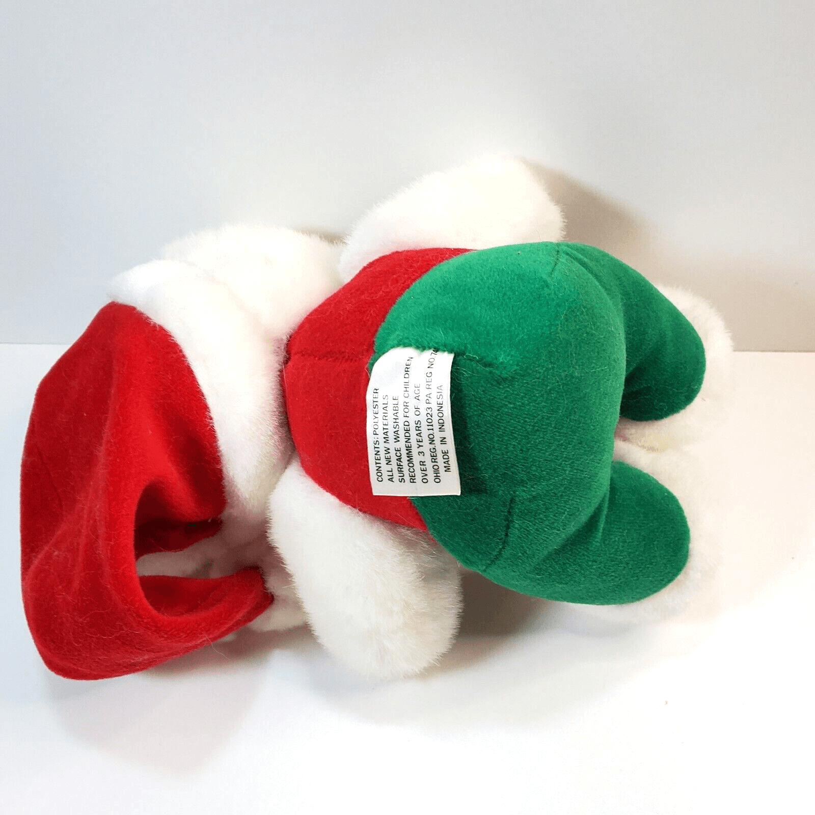 Vintage Tarsha Christmas Teddy Bear 9" Plush White Stuffed Animal Bow Hat Bell - Thumbnail 5
