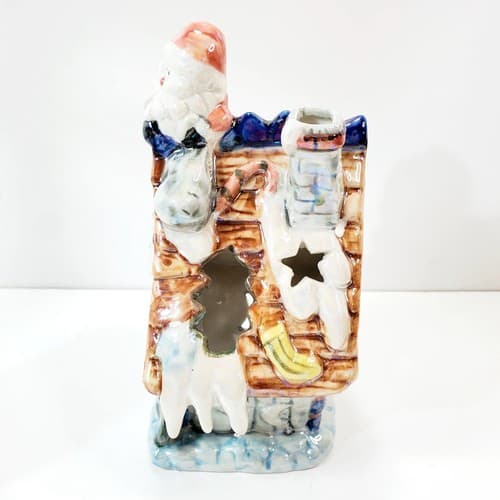 Pearlized Ceramic Santa's Toy Shop Christmas Tea Light House Holiday Decor 7.5" - Thumbnail 2