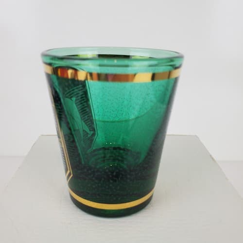 Vintage Green Gold Sea World Souvenir Shot Glass Dolphins Mid Century Modern - Thumbnail 3