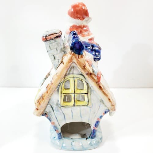 Pearlized Ceramic Santa's Toy Shop Christmas Tea Light House Holiday Decor 7.5" - Thumbnail 3