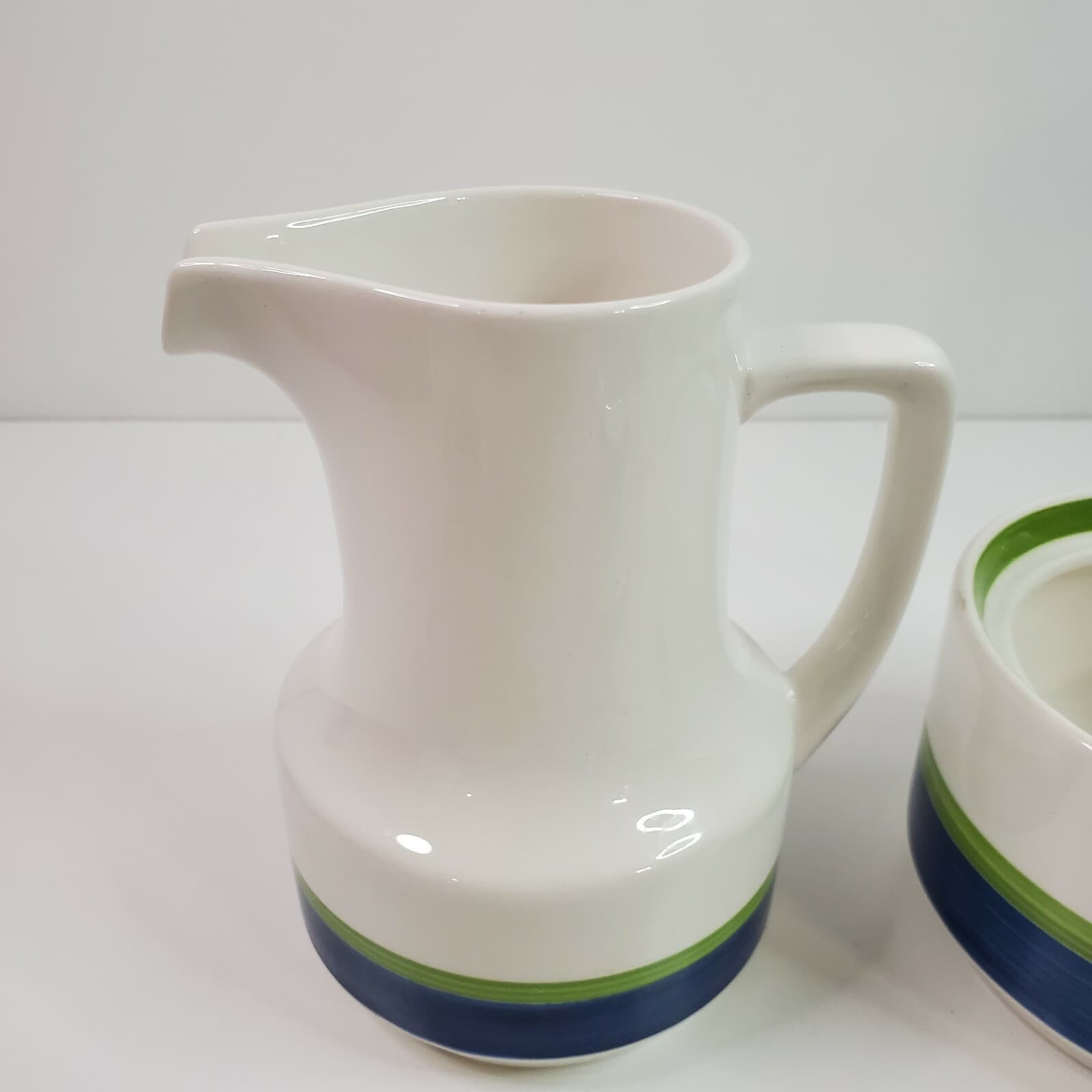 Retro Vintage Noritake Craftone Polka 8758 Cream & Sugar Set White Blue Green - Thumbnail 7