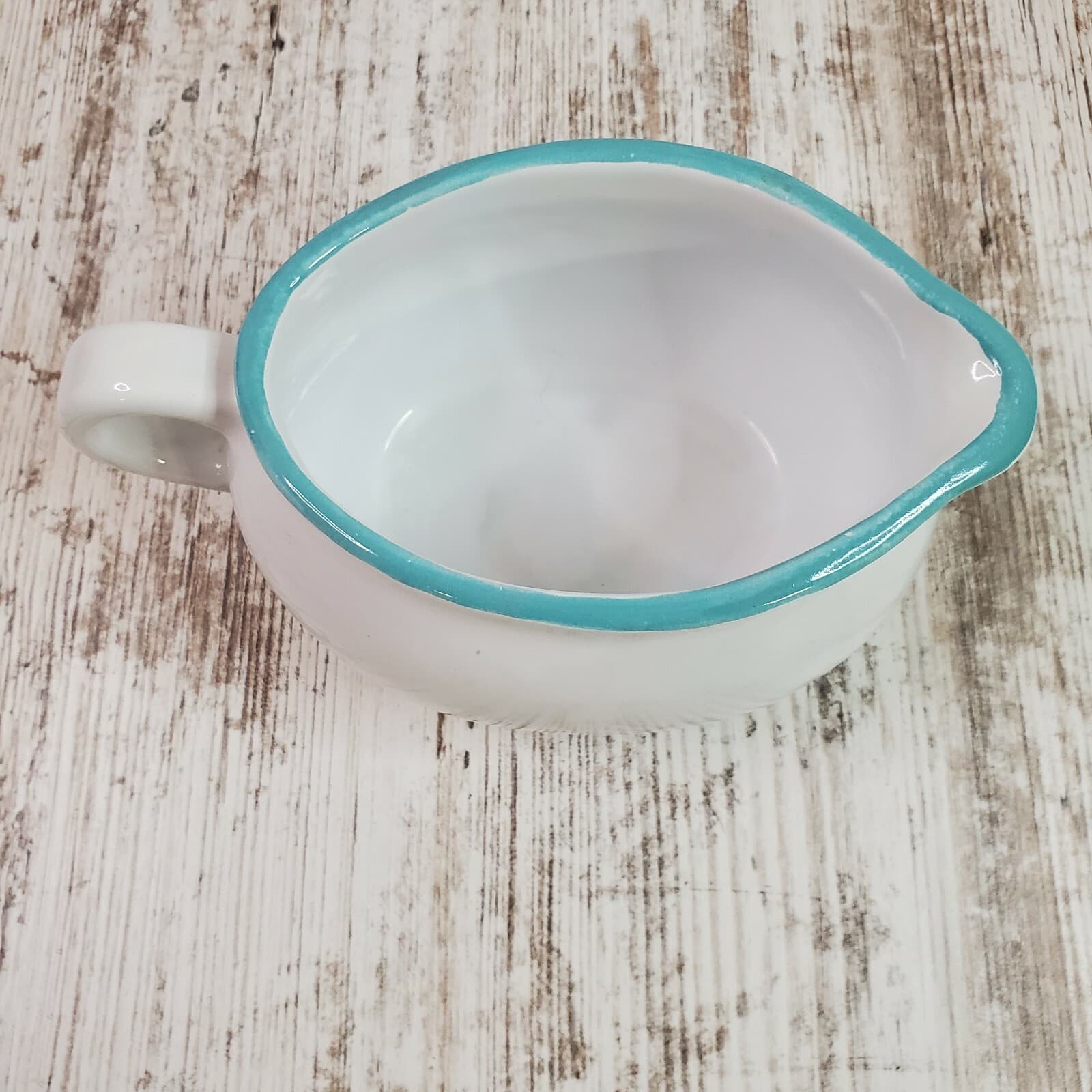 Dansk Costa Del Sol Gravy Boat 20 Ounce White with Aqua Trim Portugal - Thumbnail 3