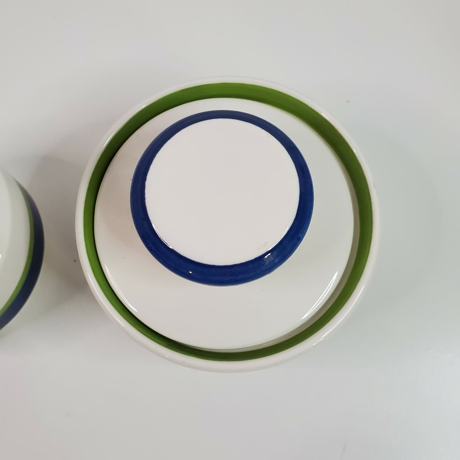 Retro Vintage Noritake Craftone Polka 8758 Cream & Sugar Set White Blue Green - Thumbnail 2