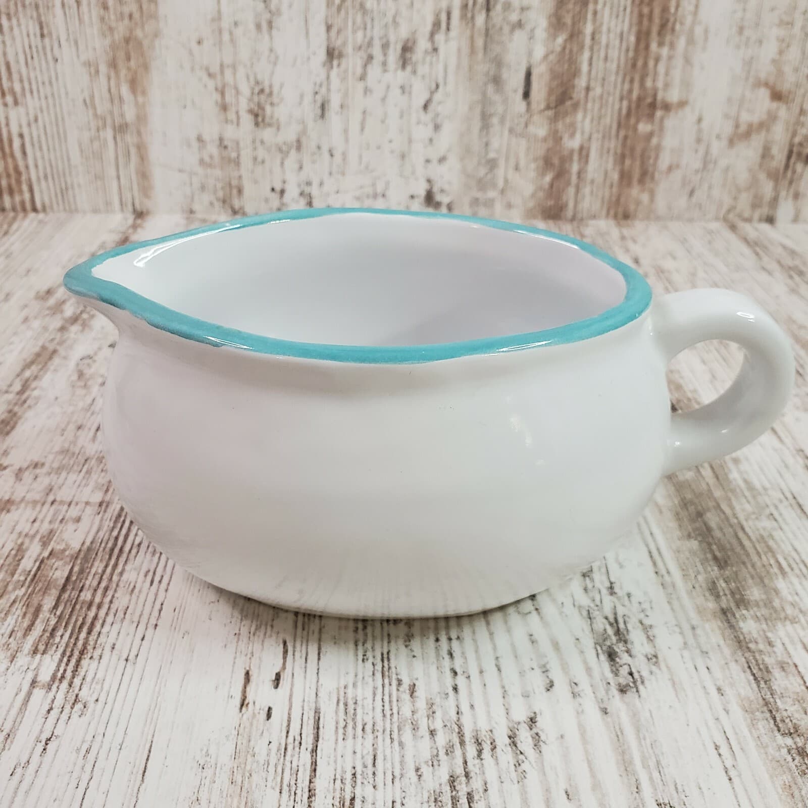Dansk Costa Del Sol Gravy Boat 20 Ounce White with Aqua Trim Portugal