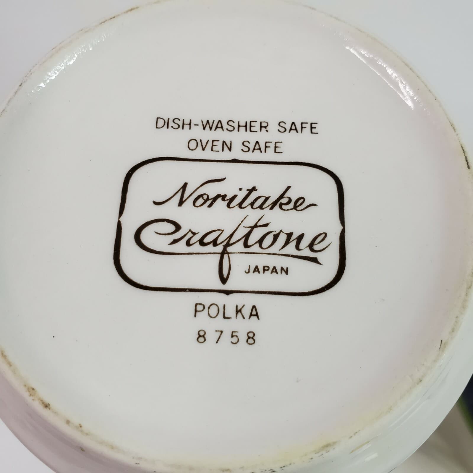 Retro Vintage Noritake Craftone Polka 8758 Cream & Sugar Set White Blue Green - Thumbnail 9