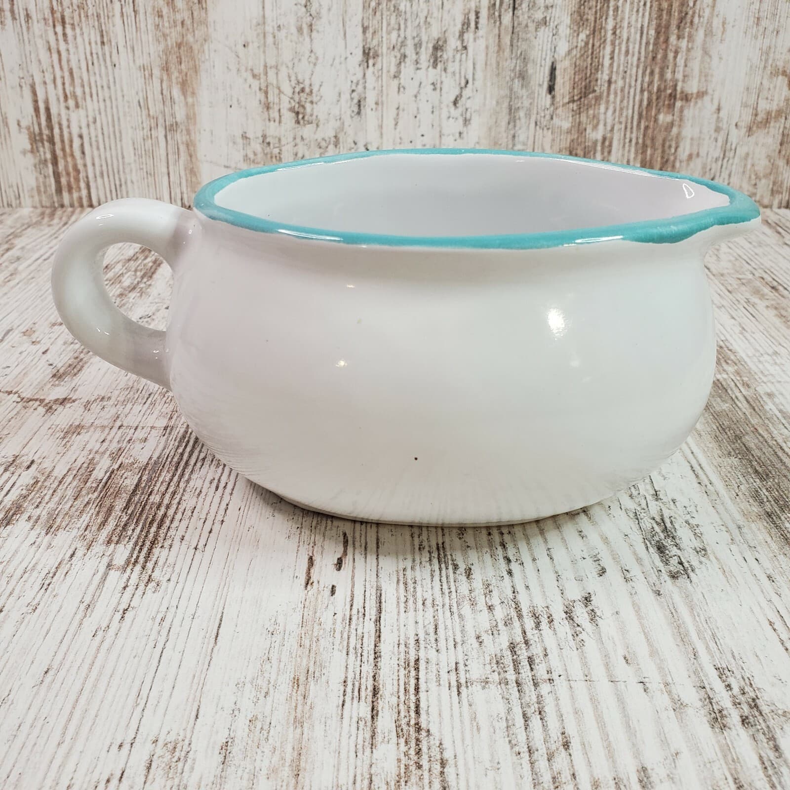 Dansk Costa Del Sol Gravy Boat 20 Ounce White with Aqua Trim Portugal - Thumbnail 2