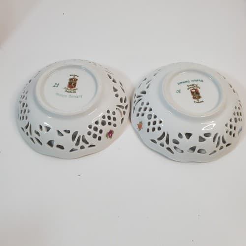 2 Vintage Schumann Arzberg Bavaria Reticulated Pierced 4” Bowl Courting Couple - Thumbnail 5