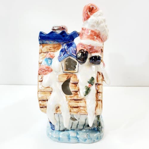 Pearlized Ceramic Santa's Toy Shop Christmas Tea Light House Holiday Decor 7.5" - Thumbnail 4