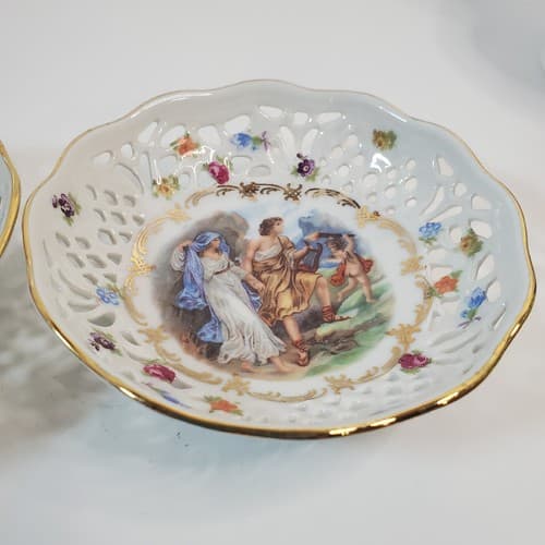 2 Vintage Schumann Arzberg Bavaria Reticulated Pierced 4” Bowl Courting Couple - Thumbnail 2