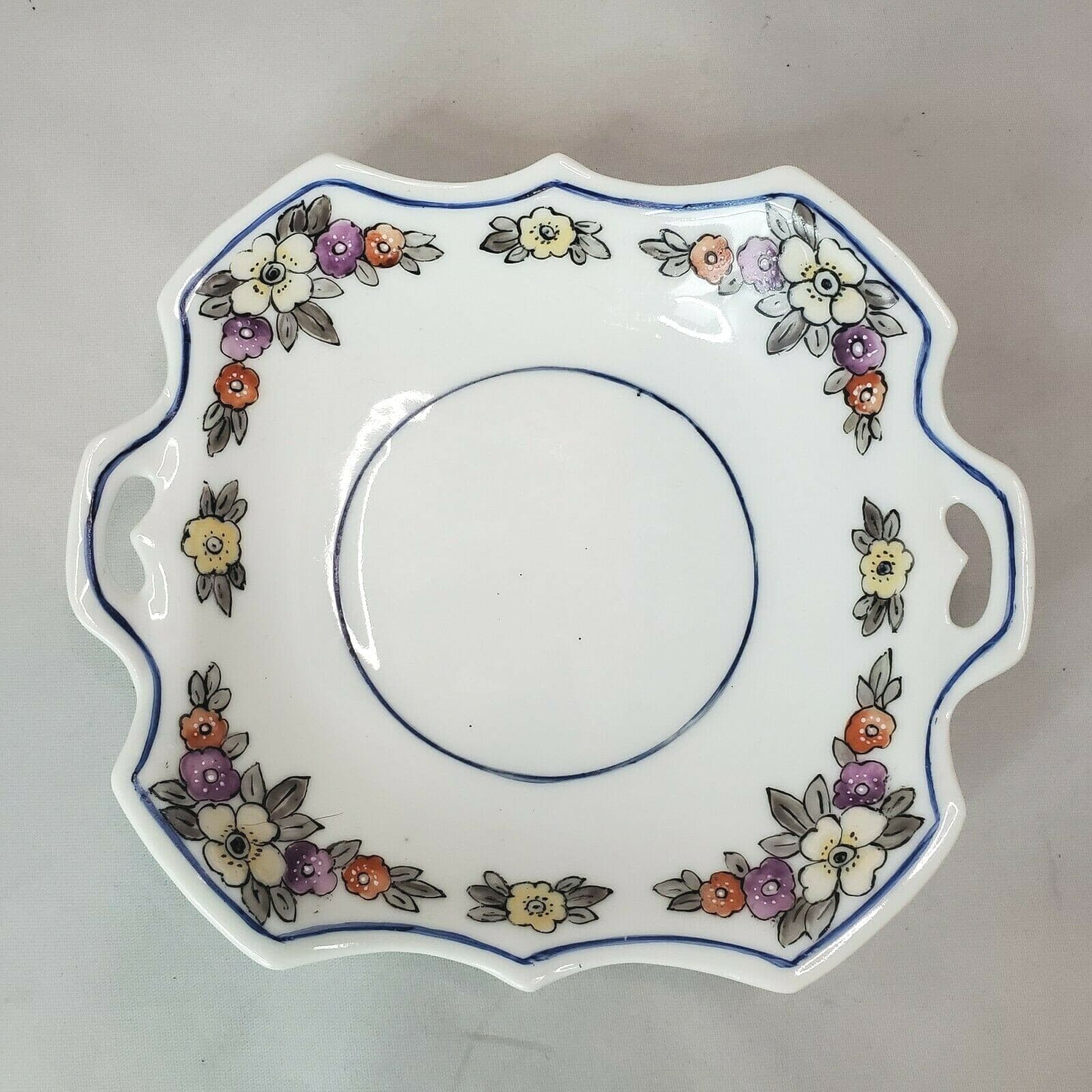 PROV SACE. E S Germany Two Handle Floral Pattern Trinket Bowl Dish 5" x 6"
