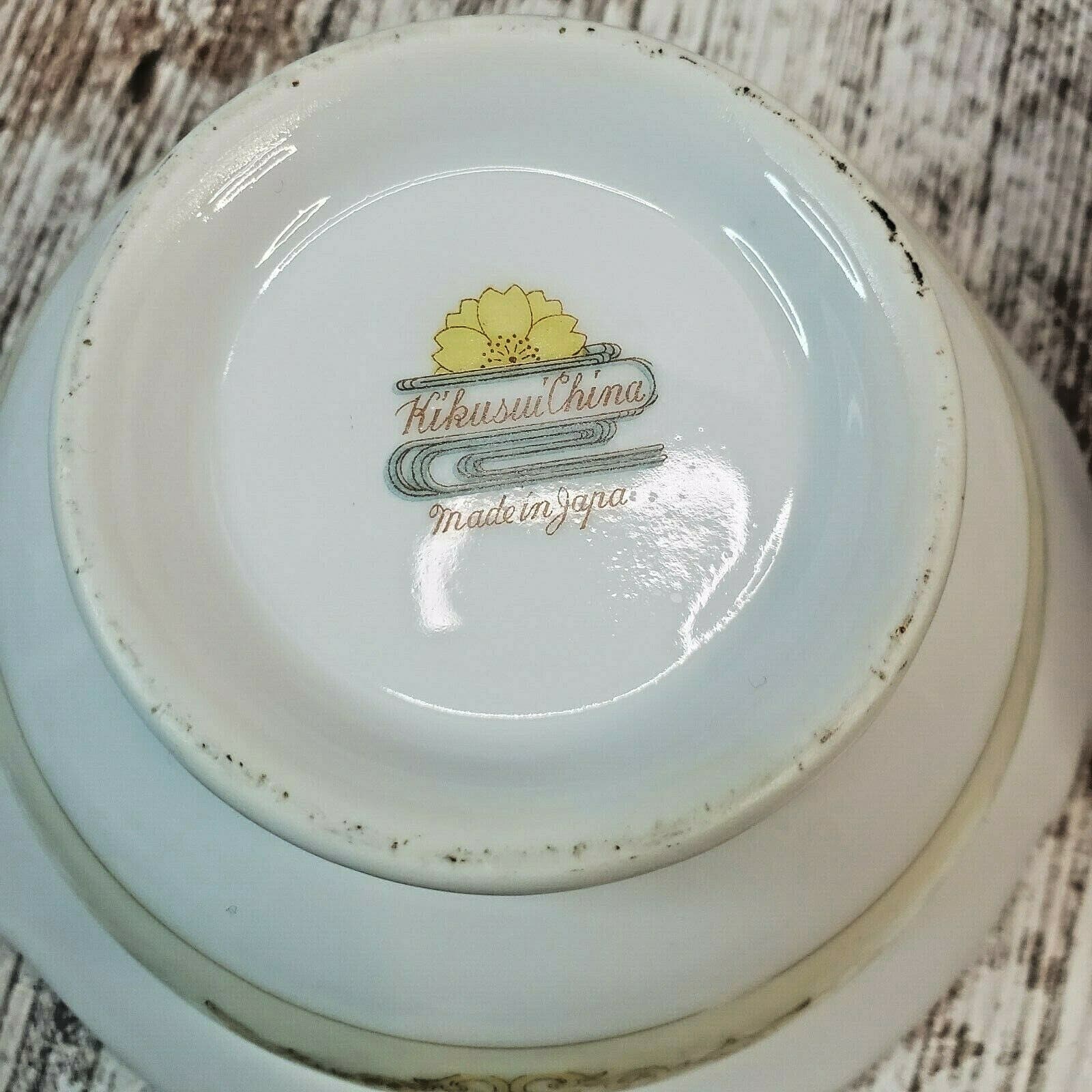 Vintage Kikusiu Fine China Lidded Sugar Bowl & Creamer Green Gold Floral Japan - Thumbnail 7