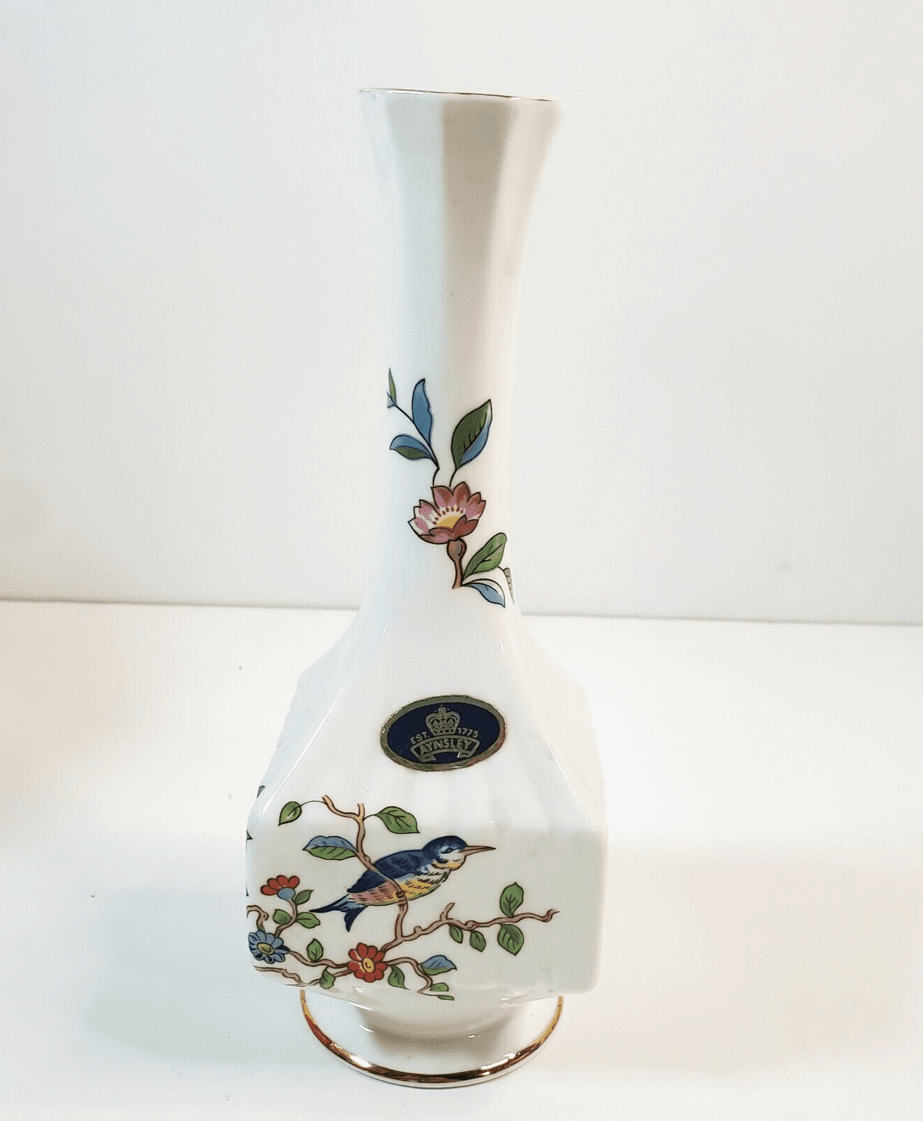 Vintage Aynsley England Cottage Garden Bone China Bud Vase Flowers Birds