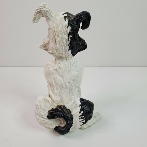 Cracker Jacks "Bingo" Dog Figurine by Pat Kolesar Resin Black & White Textured - Thumbnail 3