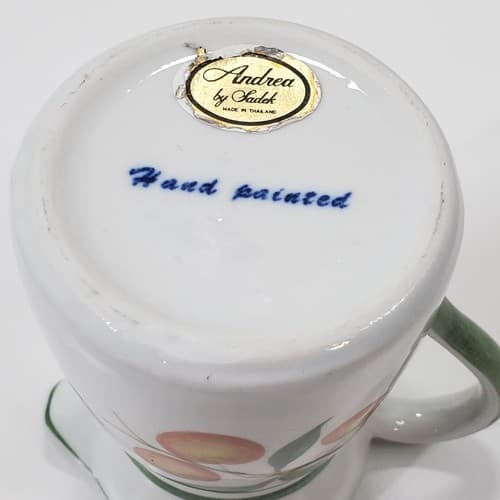 Vintage Andrea By Sadek Hand Painted Creamer With Cherries Fruit and Leaves - Thumbnail 6