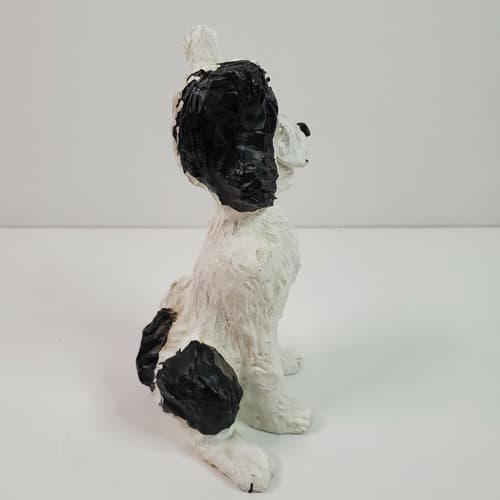 Cracker Jacks "Bingo" Dog Figurine by Pat Kolesar Resin Black & White Textured - Thumbnail 4