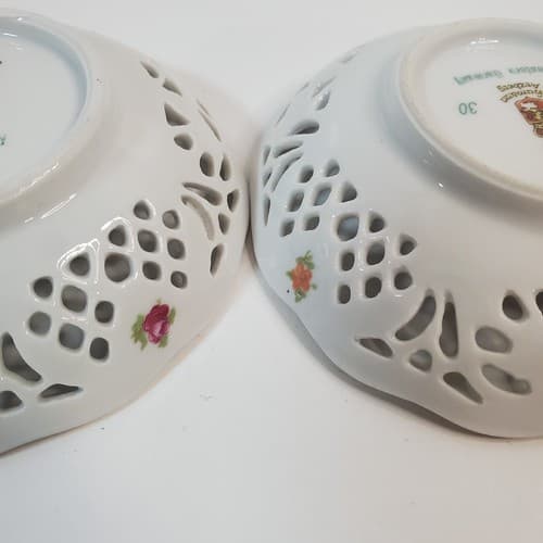 2 Vintage Schumann Arzberg Bavaria Reticulated Pierced 4” Bowl Courting Couple - Thumbnail 4