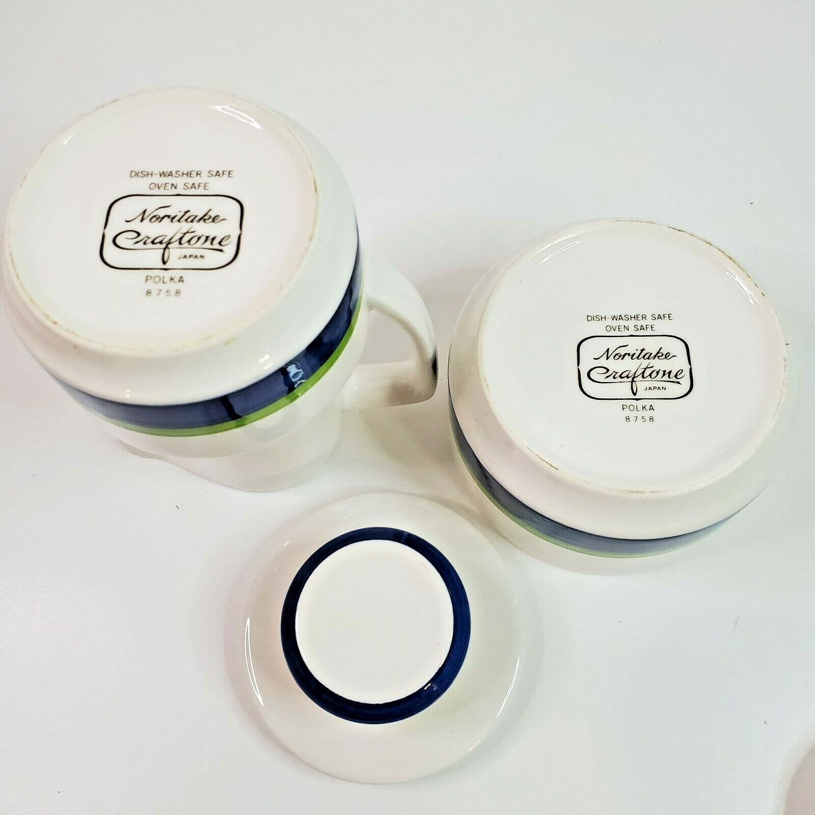 Retro Vintage Noritake Craftone Polka 8758 Cream & Sugar Set White Blue Green - Thumbnail 8