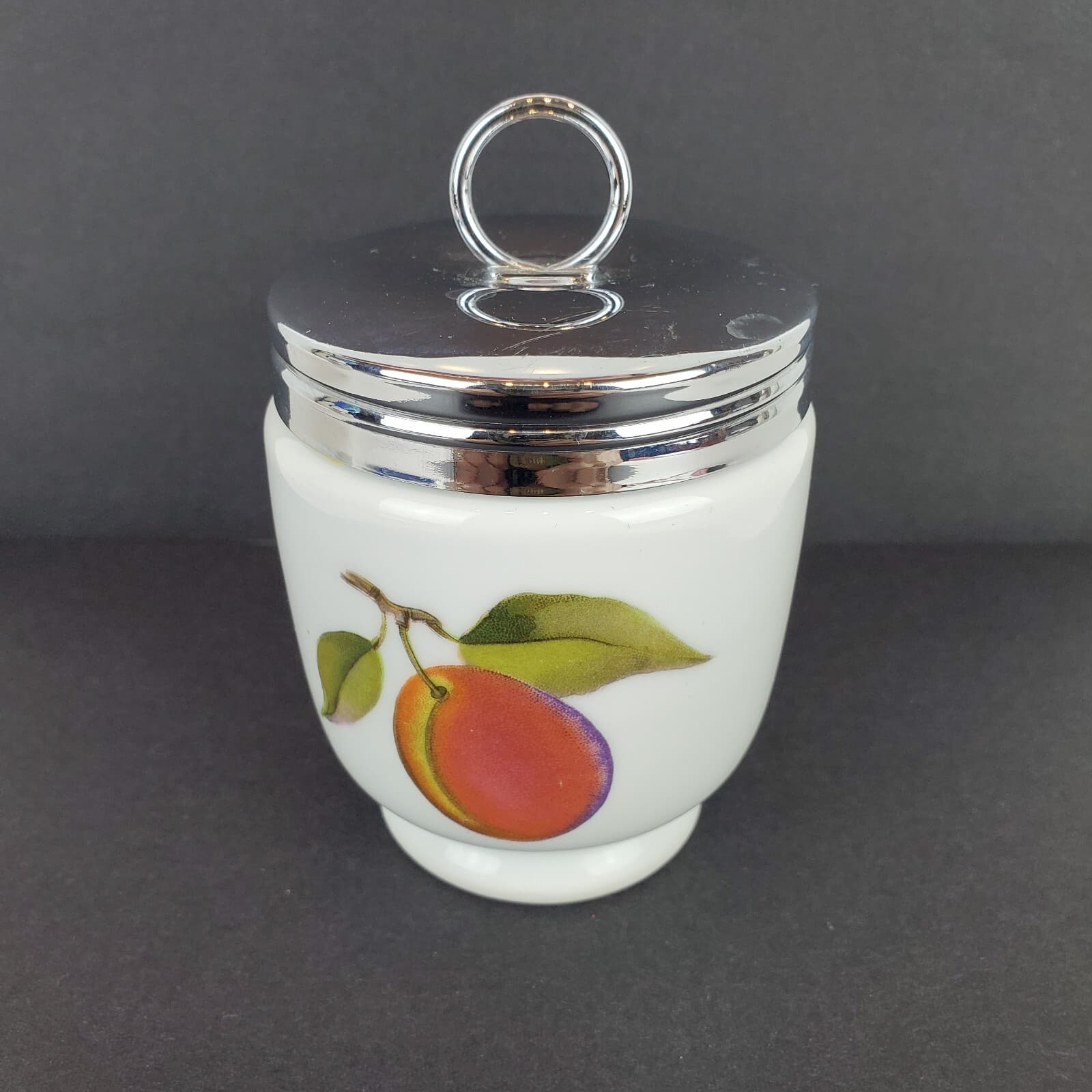 Vtg Royal Worcester Evesham Berries Peach Pattern Porcelain Egg Coddler w/ Lid