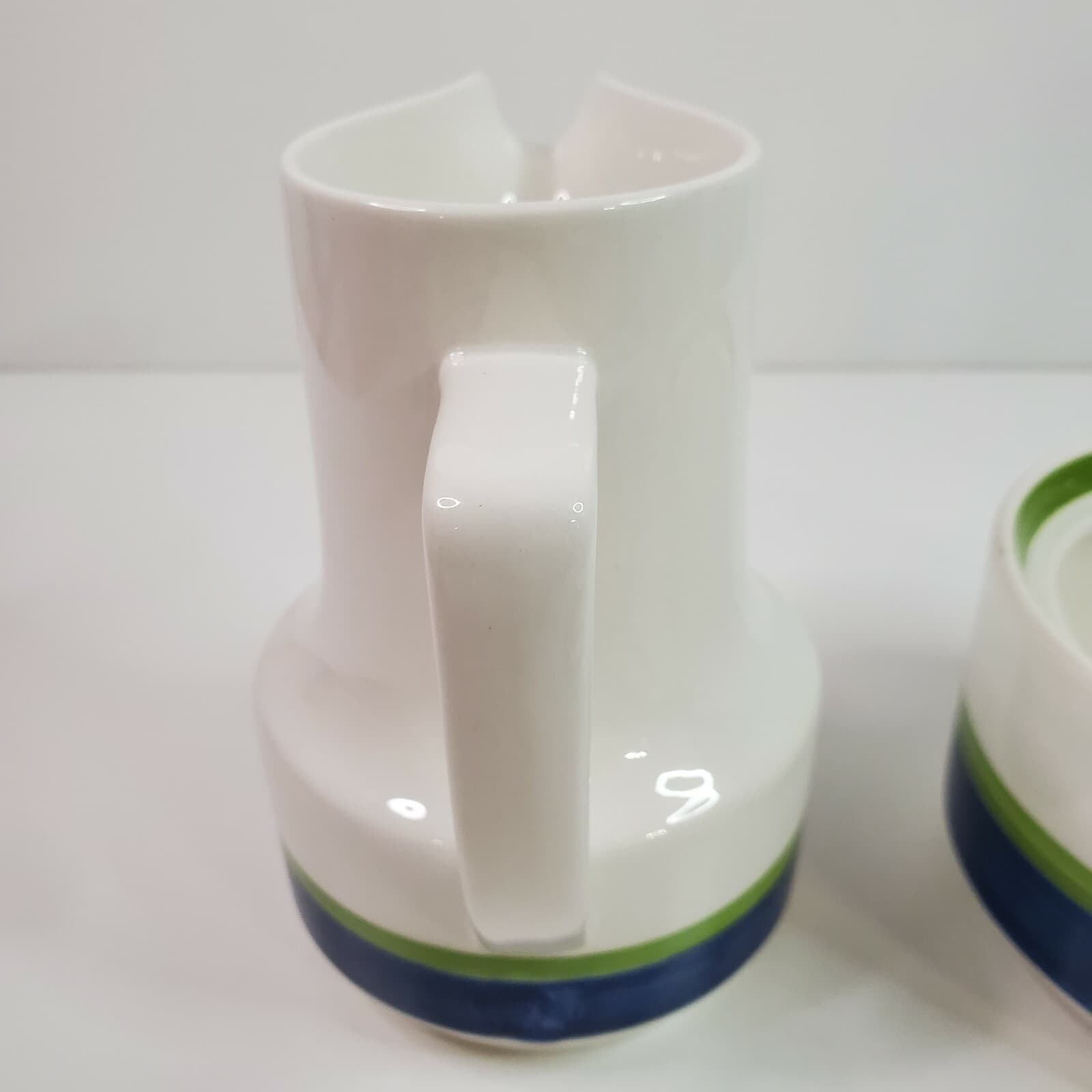Retro Vintage Noritake Craftone Polka 8758 Cream & Sugar Set White Blue Green - Thumbnail 6