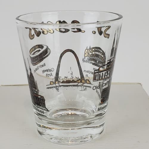 Vtg St Louis State Souvenir Shot Glass Gold Black Gateway Arch Busch Stadium - Thumbnail 3