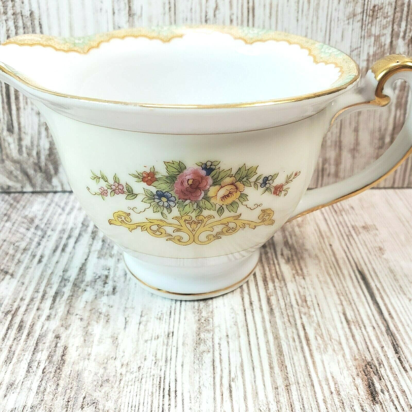 Vintage Kikusiu Fine China Lidded Sugar Bowl & Creamer Green Gold Floral Japan - Thumbnail 9