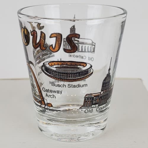 Vtg St Louis State Souvenir Shot Glass Gold Black Gateway Arch Busch Stadium - Thumbnail 2